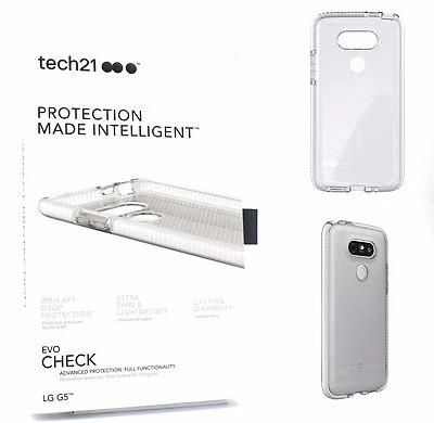 Funda delgada Tech21 Evo Check Impact con FlexShock para LG G5 - transparente/blanca Foto 1 de 4