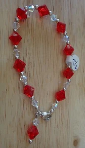 7" Sterling Silver 5mm Clear 8mm Red made with Swarovski Crystal Charm Bracelet - Picture 1 of 3