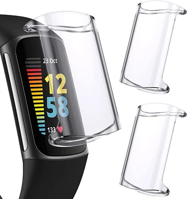 2 x Clear TPU Silicone Case Cover For Fitbit Charge 5 6 Watch Screen Protector