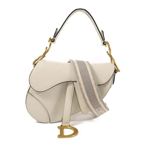 Christian Dior CD GHW Saddle Mini 2way Shoulder Bag Calfskin Leather White - Picture 1 of 14