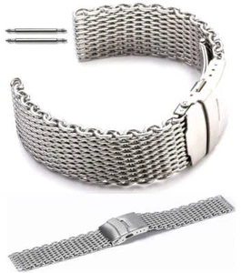 Stainless Steel Shark Mesh Bracelet Watch Band Strap Double Locking Clasp #5030 - Picture 1 of 35