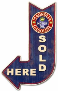 MAGNOLIA GASOLINE SOLD HERE ARROW 24" HEAVY DUTY USA MADE METAL ADVERTISING SIGN - Picture 1 of 1