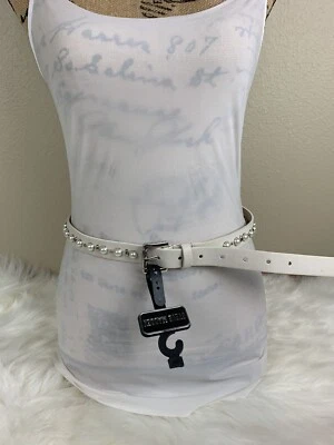 STEVE MADDEN Cinturón Mujer Piel Sintética Borde Tachonado y Festoneado - Beige - S Foto 1 de 4