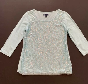 Gap Kids Girls Aqua Mint Green Sequin Holiday Long Sleeve Top/Shirt Sz XL12 NWOT - Picture 1 of 1