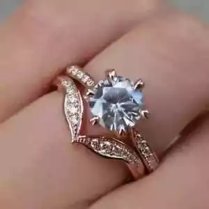 2Ct Round Lab-Created Diamond Bridal Set Wedding Ring 14K Rose Gold Plated - Picture 1 of 5