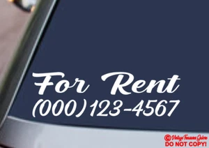 FOR RENT with YOUR PHONE NUMBER Vinyl Decal Sticker Car Window Bumper CUSTOM - Picture 1 of 2