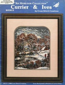 Currier & Ives "WINTER MOONLIGHT & MILL DAM" Cross Stitch Pattern Leaflet CSC3 - Picture 1 of 2