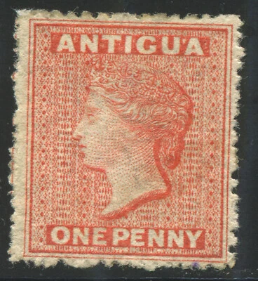 Antigua 1863-67 QV 1d bermellón SG# 7 como nuevo con bisagras MH muy fino ESCASO Foto 1 de 2