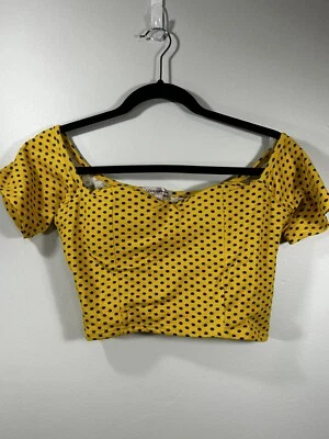 Diva Appared Juniors sz Large Off The Shoulder Crop Top Yellow Polka Dot Padded - Image 1 of 4