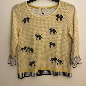 White Stuff Linen & Cotton Zebra Embroidered Thin Knit Jumper Top Size 10 - Picture 1 of 8