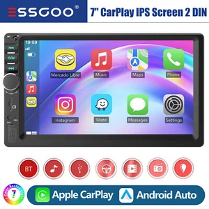 7" Double 2 DIN Apple CarPlay Android Auto Car Stereo Touch Screen Bluetooth USB - Picture 1 of 16