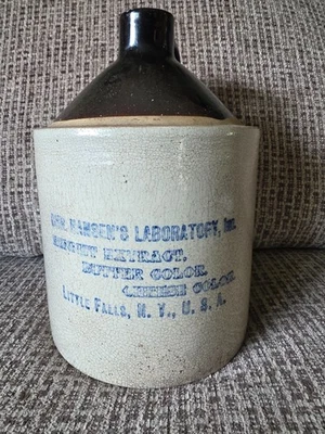 Antique Vintage CHR Hansen's Laboratory Little Falls NY Stoneware Jug Red Wing ? - Image 1 of 4