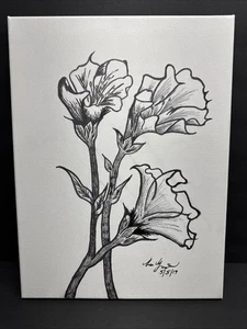 Original 12” X 16” Canvas Flower Drawing, Hand Drawn, Free Shipping - Picture 1 of 4