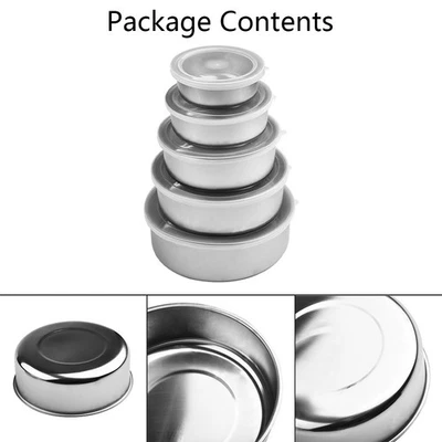 5pc Acier Inoxydable Plus Épais Bol W/Couvercle Cuisson Salade Cuisine - Photo 1/4