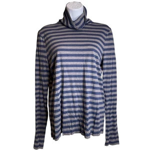 Top J Crew para mujer a rayas manga larga cuello alto talla L gris azul Coastal Basics - Imagen 1 de 11
