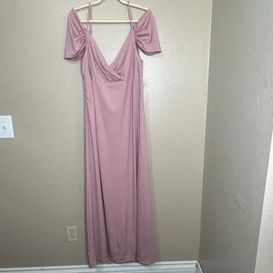Ever Pretty Pink Maxi Dress Womans Size XL Cold Shoulder Ruffle Princess Plunge - Picture 1 of 7