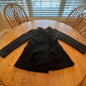 Cárdigan Sandro Negro Boucle Lana Hervida Volantes Frontales Sudadera Bolsillos Talla S - Imagen 1 de 9