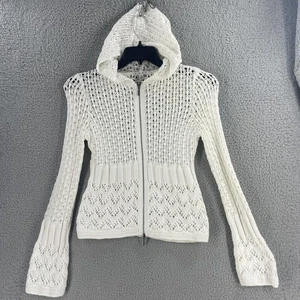 CAbi Sweater Womens Small White Hooded Zip Crochet Open Knit Cardigan Style 821 - Picture 1 of 8