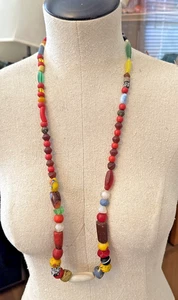 Collana di perline multicolore vintage chiusura sterling 35' - Foto 1 di 20