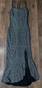 Faviana NY Vintage Women's Silver & Black Metallic Strappy Formal Dress Size 5/6 - Picture 1 of 17