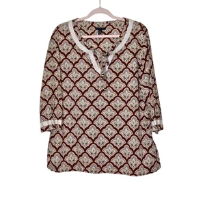 Tommy Hilfiger Women's XL Brown Beige 3/4 Sleeve Tunic Top Blouse Lightweight - Picture 1 of 7