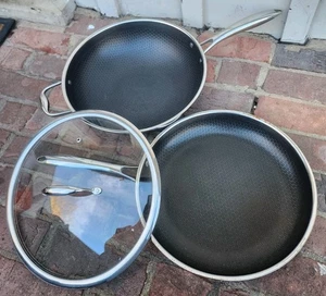 3 Pc HexClad Hybrid 12” Wok & Nonstick Frying Pan w/ Tempered Glass Lid, GOOD!! - Picture 1 of 14