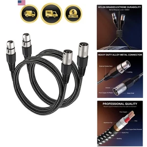 XLR Cable 6 FT 2 Pack Microphone Cable Balanced Heavy Duty Nylong Braided - Picture 1 of 9