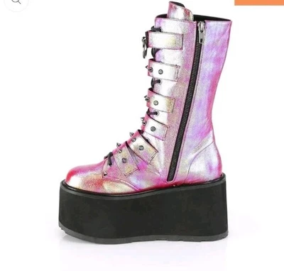 DemoniaCult Womens DAMNED-225 Pink-Green Iridescent Vegan Leather Sunset Prizm - Image 1 of 3