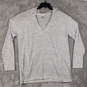 Felpa con cappuccio Banana Republic Luxespun a righe scollo a V bianco blu pullover top donna - Foto 1 di 12