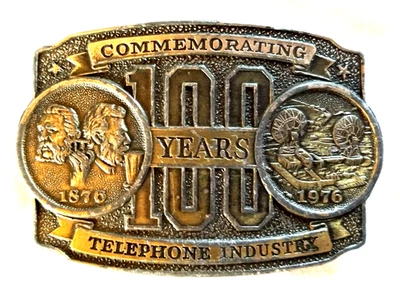 Hebilla de cinturón de colección Lewis of Chicago Telephone Industry 100 años 1876-1976 EE. UU. Foto 1 de 4
