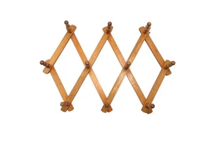 Vintage Expandable Wooden Wall Mounted Accordion Peg Rack - Picture 1 of 11