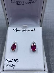 RL Designer Lab-Created Ruby Diamond Accent Sterling .925 Stud Earrings NWT - Picture 1 of 7