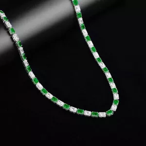14K White Gold Tone Finish White & Green Cubic Zirconium "Showy"Tennis Chain 22" - Picture 1 of 3