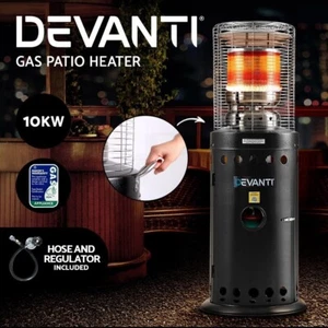 Devanti Outdoor Gas Patio Heater LPG Portable Standing Stainless Steel Black - Picture 1 of 13