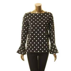 LAUREN RALPH LAUREN NEW Women's Black Polka Dot Button Detail Shirt Top XS TEDO - Picture 1 of 2