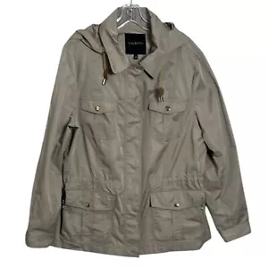 Talbots Rain Jacket Windbreaker Removable Hood Zip Front Tan Size XL - Picture 1 of 12