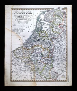 1845 Stieler Map Netherlands Belgium Luxemburg Holland Amsterdam Brussels Breda - Picture 1 of 5