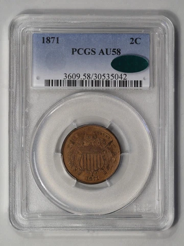 1871 2C Two Cent Piece PCGS AU58BN (CAC) Cover