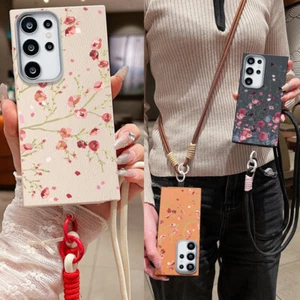 Funda de móvil con cadena para Samsung S25 S24 FE S23 Ultra S22 Plus A16 flores - Imagen 1 de 21