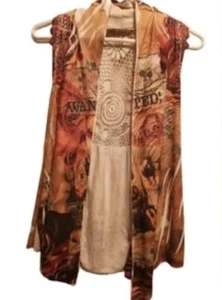 Cárdigan Cover Charge para mujer talla L sin mangas frente abierto colorido música de rodeo - Imagen 1 de 7