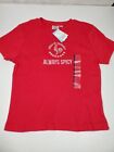 Sriracha Hot Chili Sauce Rooster Always Spicy Jr Womens Size L Red Tee Shirt NEW
