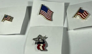 Juego de 4 prendedores patrióticos de solapa bandera de Estados Unidos pinback estrás estrella vintage - Imagen 1 de 2