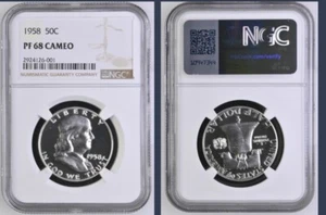1958 Franklin Proof Silver 50c Half Dollar, NGC PF 68 CAMEO, PR68CAM - Picture 1 of 4