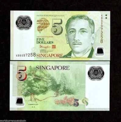 Singapore 5 DOLLARS P-47e ND 2014 UNC Polymer Singaporean World Currency NOTE - Image 1 of 3