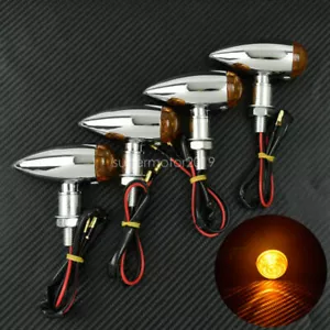 4x Indicatore di direzione proiettile cromato luce lente ambra adatto per Harley universale - Foto 1 di 9