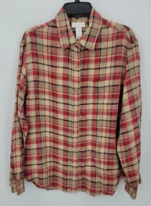 Jones New York Top Womens Medium Red Tan Plaid Linen Button Up Vintage Y2K - Picture 1 of 7