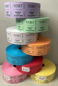 Raffle Tickets Double Stub Roll of 2000 Split the Pot 50/50 Carnival Events - Picture 1 of 14