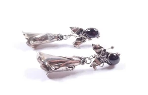Pendientes colgantes grandes de granate vintage de plata de ley 925 14,6 g - Imagen 1 de 7