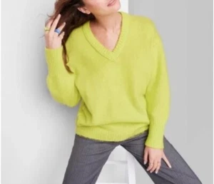 Women’s Wild Fable Oversized V Neck Sweater Vibrant Lime Size XL NWT - Picture 1 of 7
