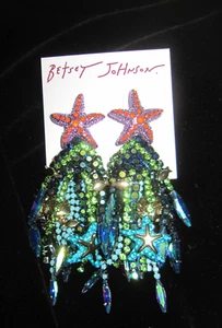 BETSEY JOHNSON Mermaid Jewels Starfish Bead Fringe Statement Earrings - Picture 1 of 5